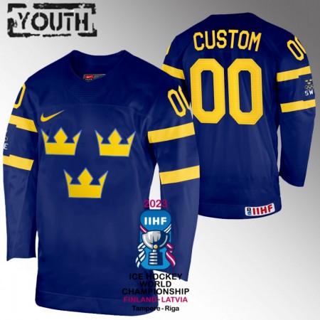 Sverige tröja Customized IIHF World Championship 2023 Navy - NHL Tröjor Barn